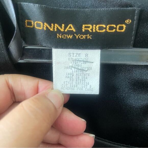 Donna Rico Vintage Short Sleeve Satin Bodice 2 Tier Chiffon Skirt Dress Black 8 - Picture 7 of 9